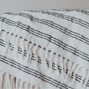 Threshold Striped Fringe Throw Blanket - White with Black Stripes